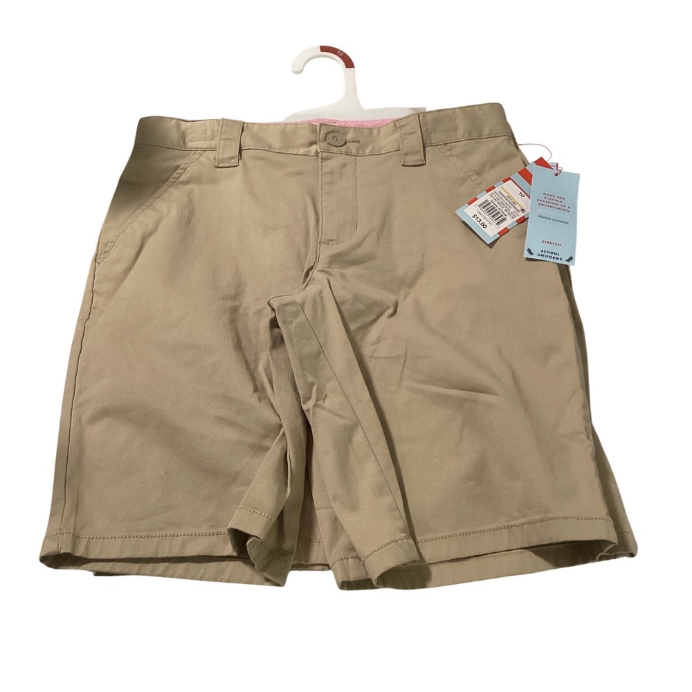 Cat & Jack Girls Khaki School Uniform Chino Shorts Stretch Tan Size 10 NWT - Picture 1 of 1